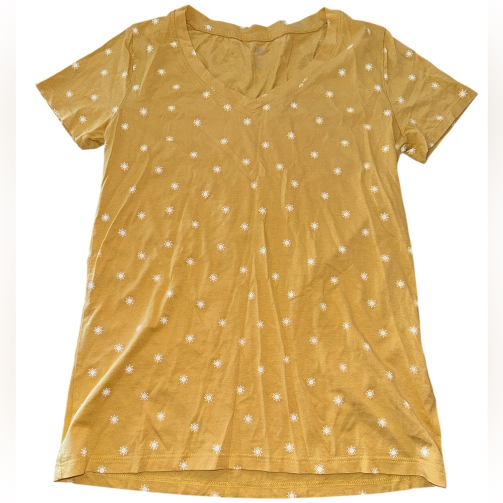 Dip Yellow Sun Print Short Sleeve V-Neck T-Shirt XS